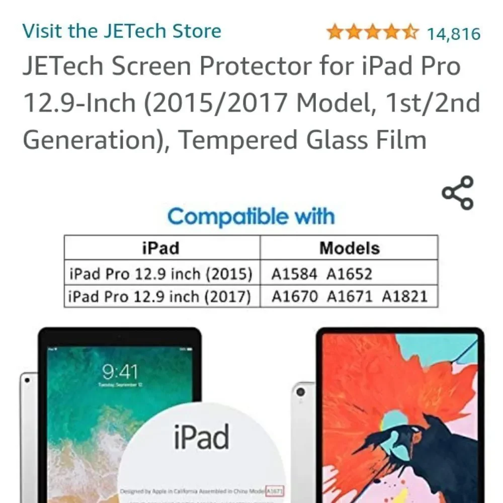 JETech Screen Protector for iPad Pro 12.9-Inch (2015/2017 Model, 1st/2nd Generat